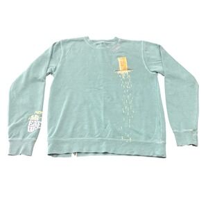 Heather McMahan Mr Eat Well Sage Green Cheese Graphic Sweatshirt Womens Medium